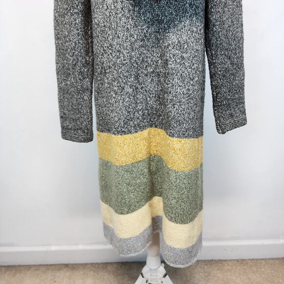 Hem & Thread Long Cardigan Size M Hooded Gray Stripe Open Front Soft Boho - Picture 7 of 14